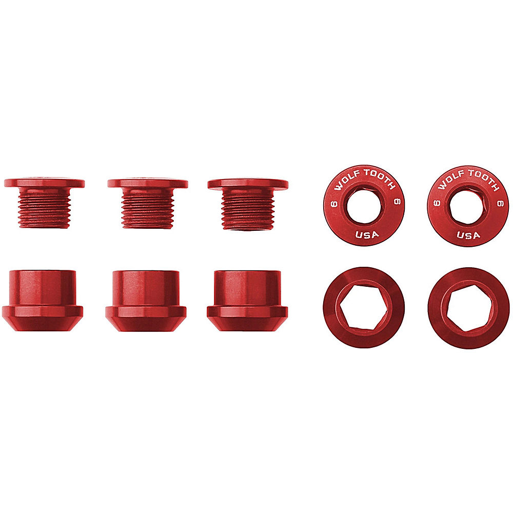 Wolf Tooth 1X Chainring Bolts and Nuts (Pack of 5) - Red, Red