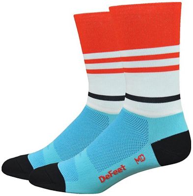 Defeet Aireator 6" Vintage Jersey Socks SS20 - Blue-Poinciana - S}, Blue-Poinciana