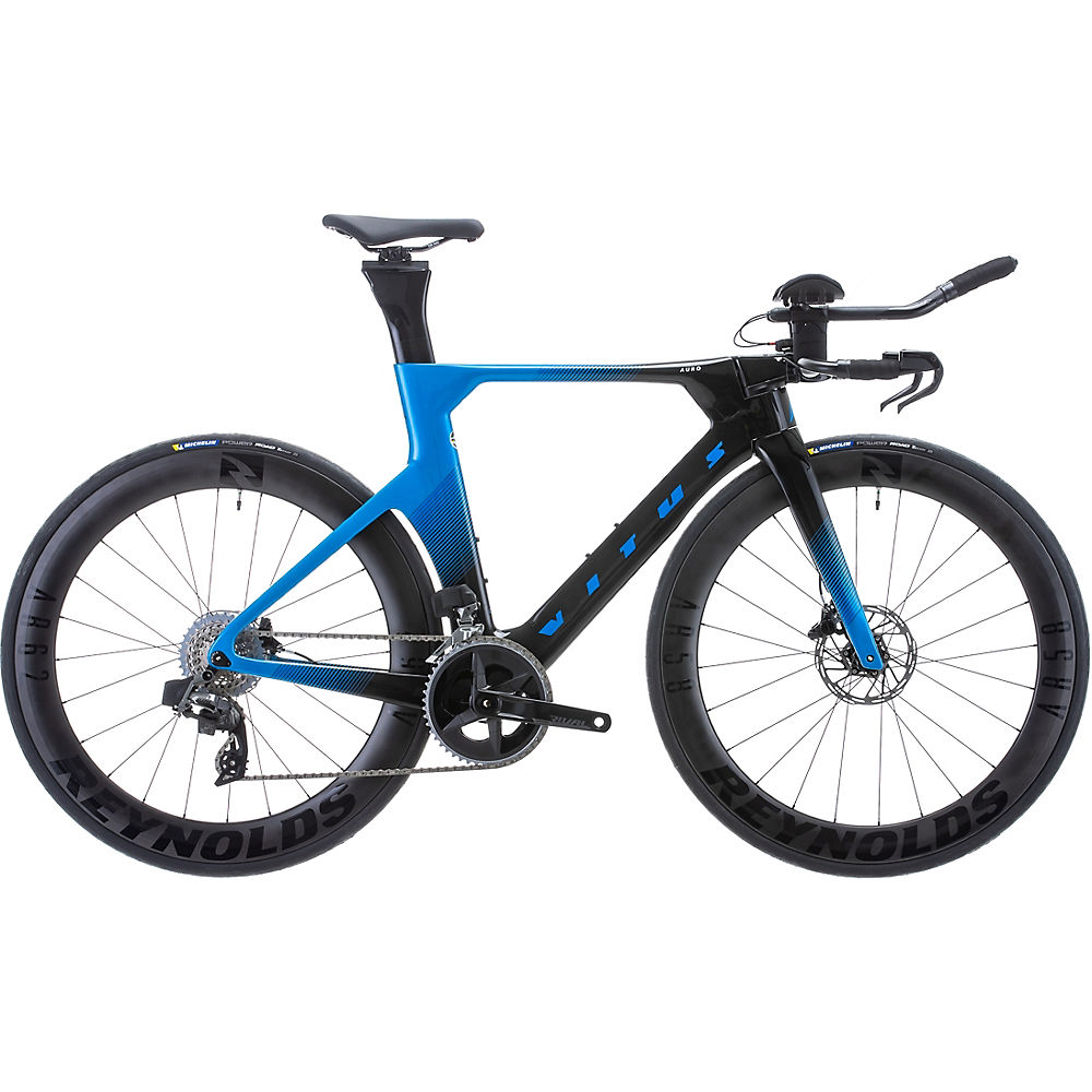 Vitus Auro CR Disc eTap AXS TT Bike (Rival) - Matte Carbon - Electric Blue - L}, Matte Carbon - Electric Blue