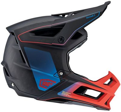 100% Aircraft Carbon DH-BMX Helmet 2021 - Steel Blue-Neon Red - XL}, Steel Blue-Neon Red