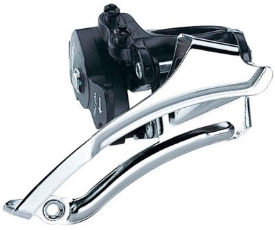 microSHIFT Mezzo M20 3x7-8 Speed Front Derailleur - Black-Silver - Dual Pull}, Black-Silver