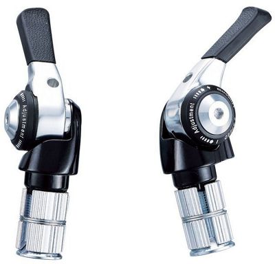 microSHIFT R9 2x9 Speed Bar End Shifters - Black-Silver - Pair}, Black-Silver