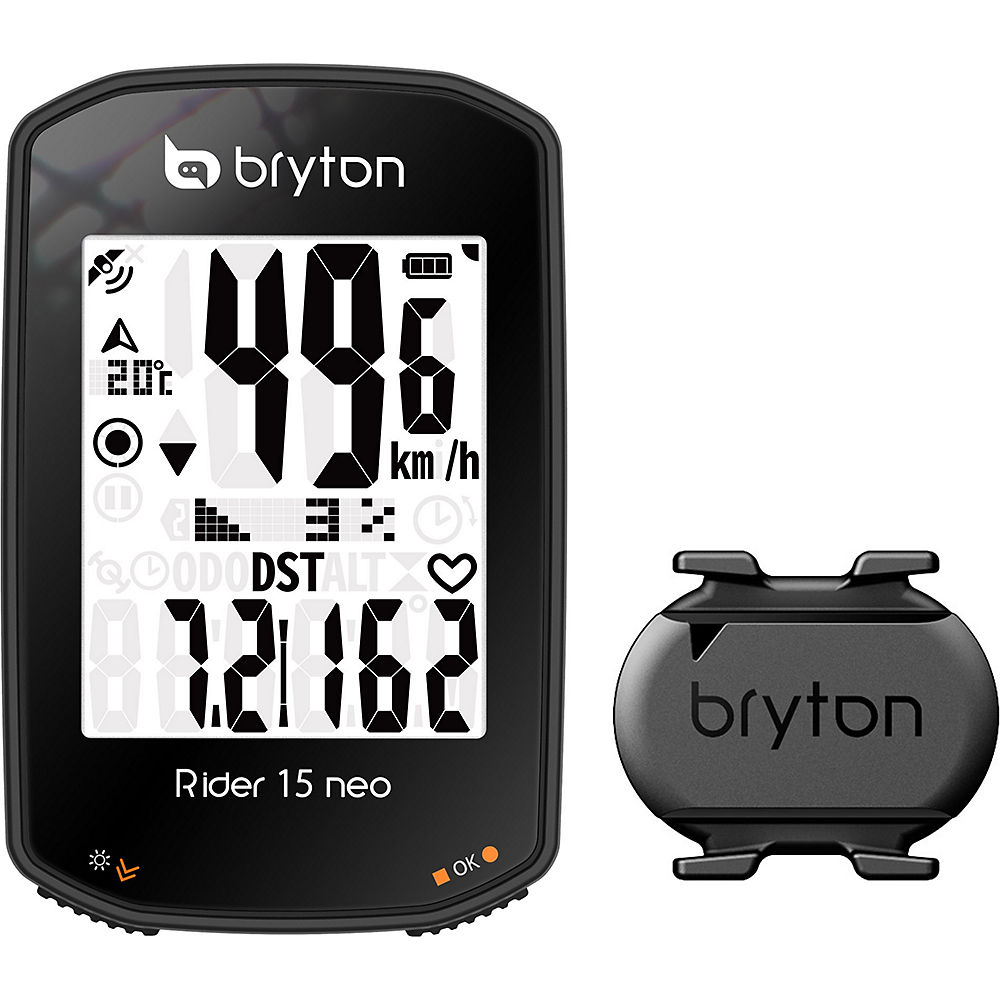 Image of Bryton Rider 15C Neo GPS Cycle Computer Bundle - Black - With Cadence Sensor}, Black