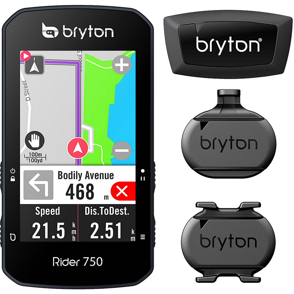 Bryton Rider 750T GPS Cycle Computer Bundle - Black - With Speed/Cadence Combo & HR Sensors}, Black