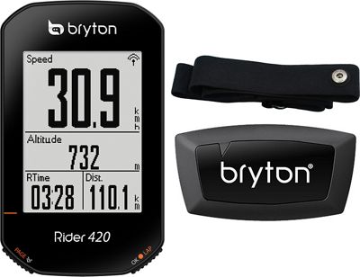 Bryton Rider 420H GPS Cycle Computer Bundle - Black - With HR Monitor}, Black