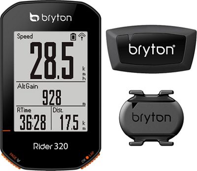 Bryton Rider 320T GPS Cycle Computer Bundle - Black - With Cadence & HR Sensors}, Black