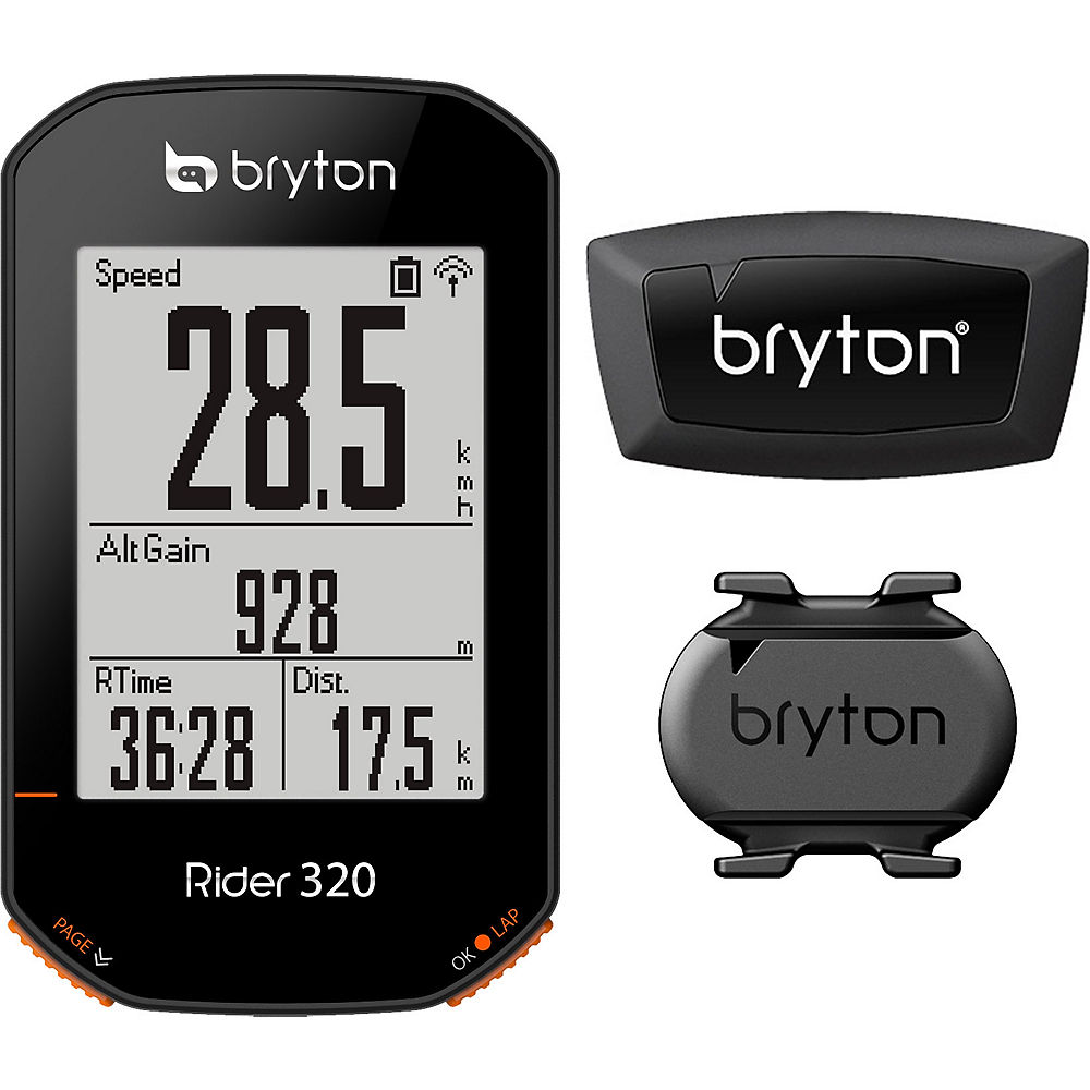 Image of Bryton Rider 320T GPS Cycle Computer Bundle - Black - With Cadence & HR Sensors, Black