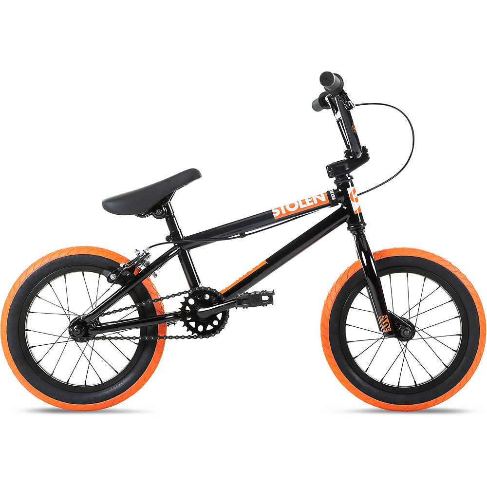 Stolen Agent 14" BMX Bike 2022 - Black - Dark Neon Orange Tyres, Black - Dark Neon Orange Tyres