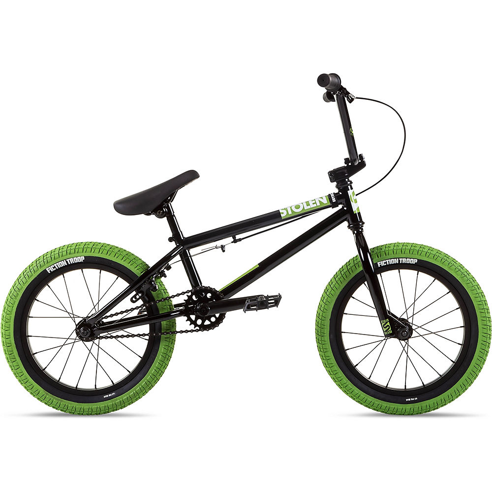 Stolen Agent 16" BMX Bike 2022 - Black - Neon Green Tyres, Black - Neon Green Tyres