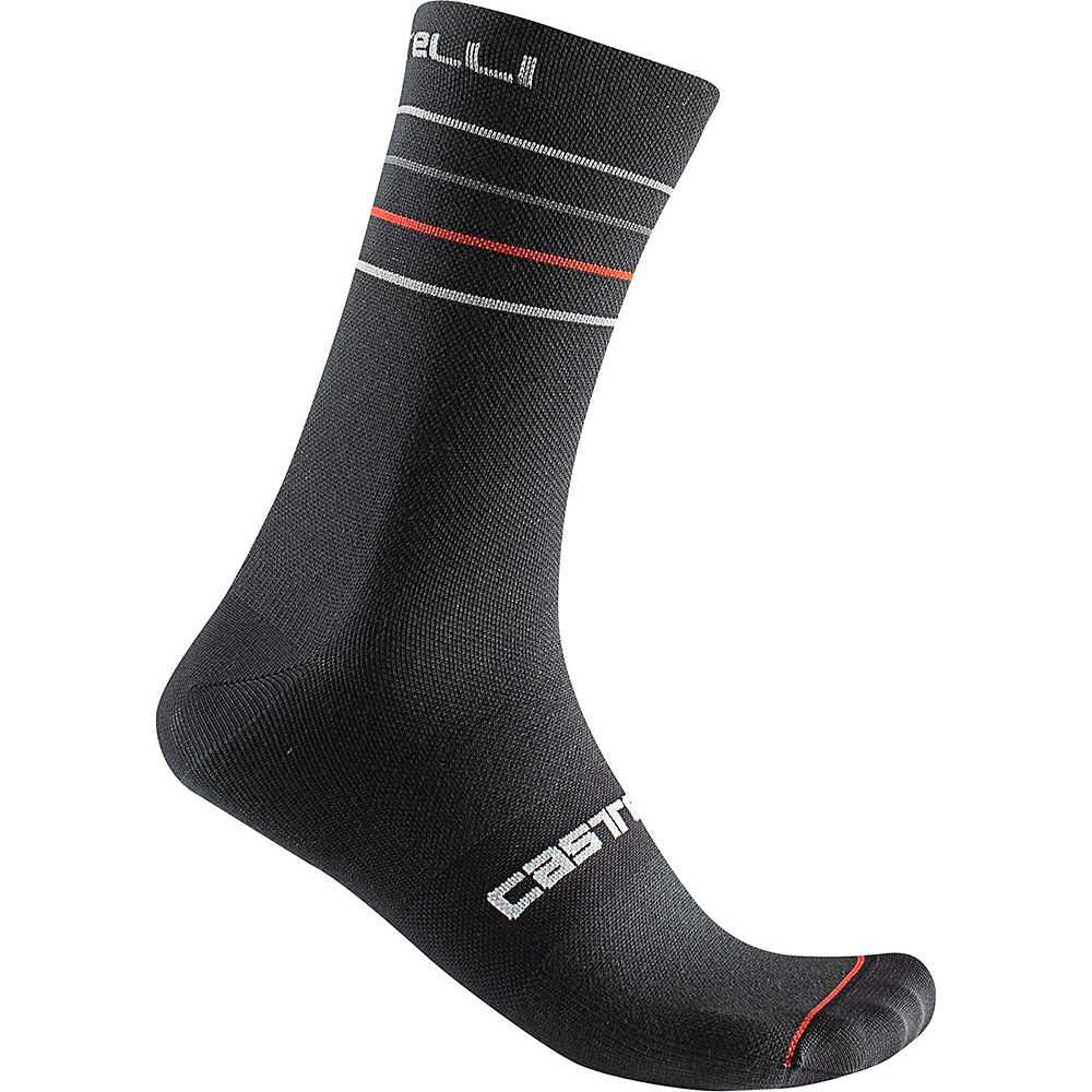 Castelli Endurance 15 Sock SS22 - Black-Silver Gray-Red - S/M}, Black-Silver Gray-Red