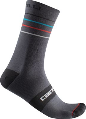 Castelli Endurance 15 Sock SS22 - Dark Gray-Sky Blue-Red - S/M}, Dark Gray-Sky Blue-Red