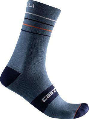 Castelli Endurance 15 Sock SS22 - Light Steel Blue-Pop Orange-White - S/M}, Light Steel Blue-Pop Orange-White