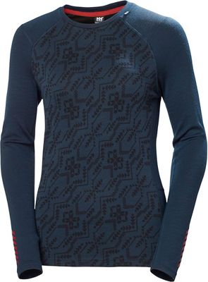 Helly Hansen Women's Lifa Merino Midweight Crew AW22 - Navy Deco Flower - S}, Navy Deco Flower