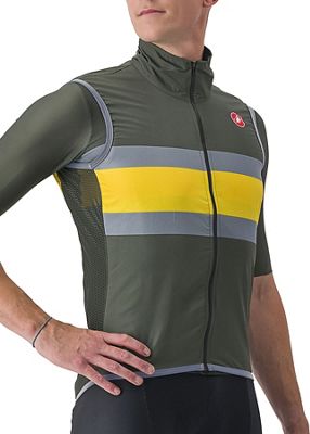 Castelli Velocissimo Pro Light Wind Vest SS22 - British Green-Yellow-Grey - L}, British Green-Yellow-Grey