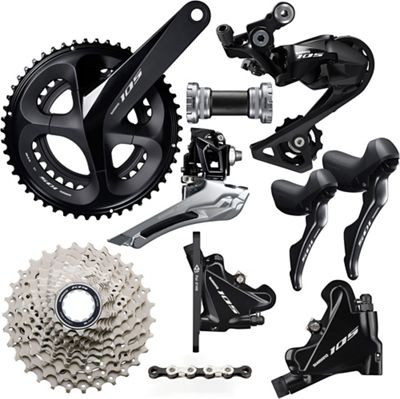 Shimano 105 R7020 11 Speed Disc Brake Groupset - Black - 11-30t, Black