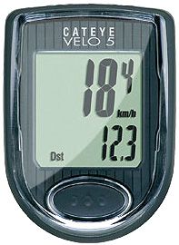 Cateye Velo 5 Function Bike Computer - Black, Black