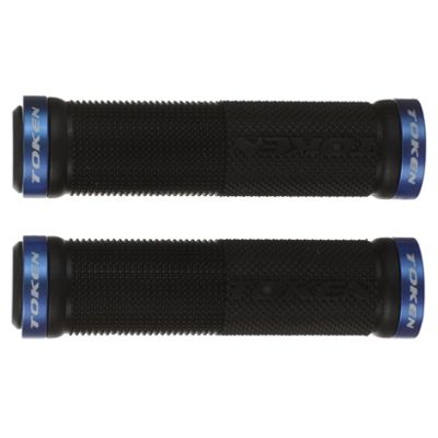 Token Double Lock On Mountain Bike Grips - Blue - 130mm}, Blue