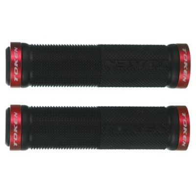 Token Double Lock On Mountain Bike Grips - Red - 130mm}, Red