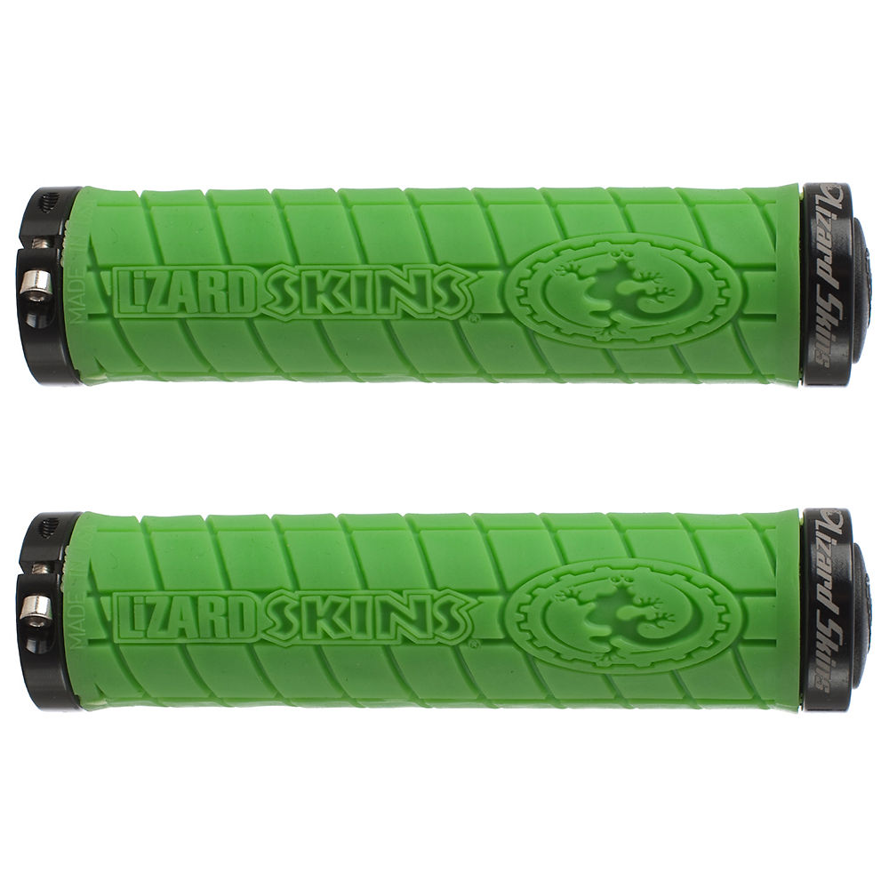 Poignées VTT Lizard Skins Logo Lock-On Bonus Pack - Vert noir néon - 130mm, Vert noir néon
