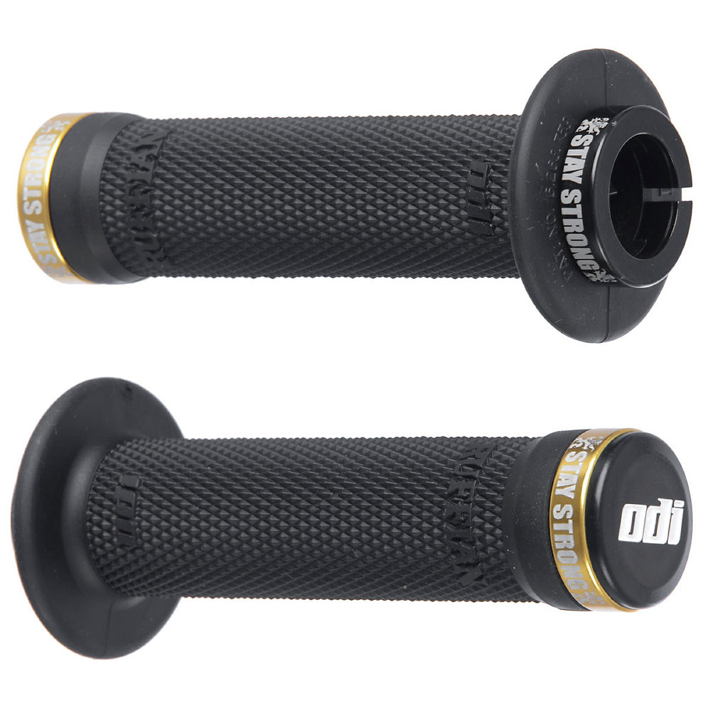 Poignées BMX ODI Ruffian Stay Strong Ltd Edition Lock-On - Noir - Jaune - 143mm, Noir - Jaune
