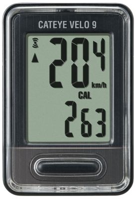 Cateye Velo 9 Function Cycle Computer - Black, Black